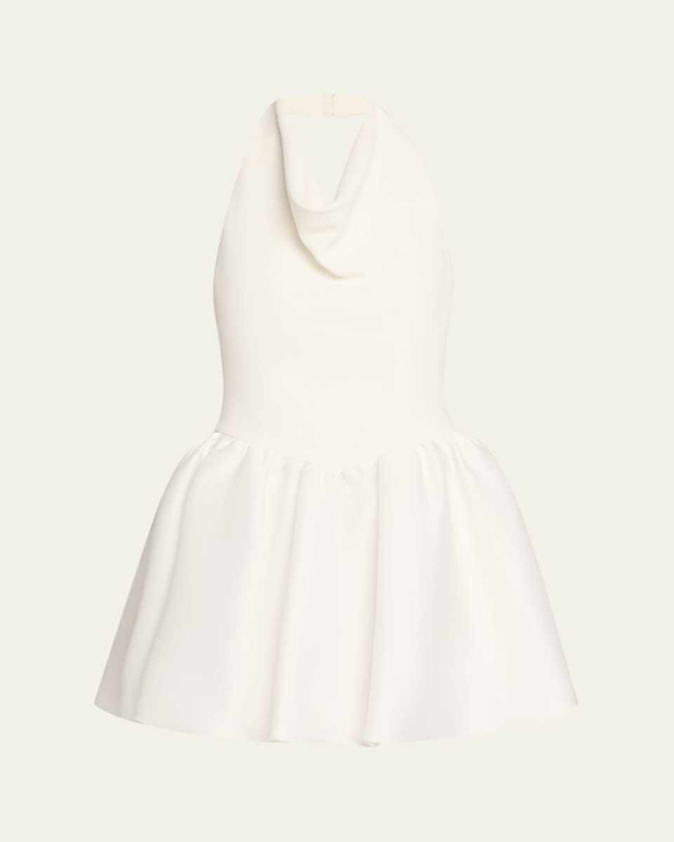 Crepe Bubble-Hem Halter Mini Dress